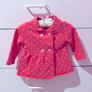 Carters baby girls pea coat size 9months coral with white polka dots